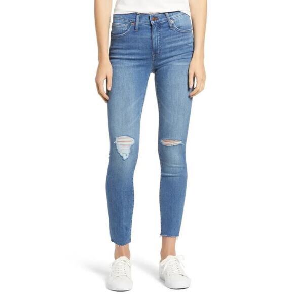 Madewell Distressed High Rise Skinny Cropped Jeans Sz 30 - Picture 1 of 12